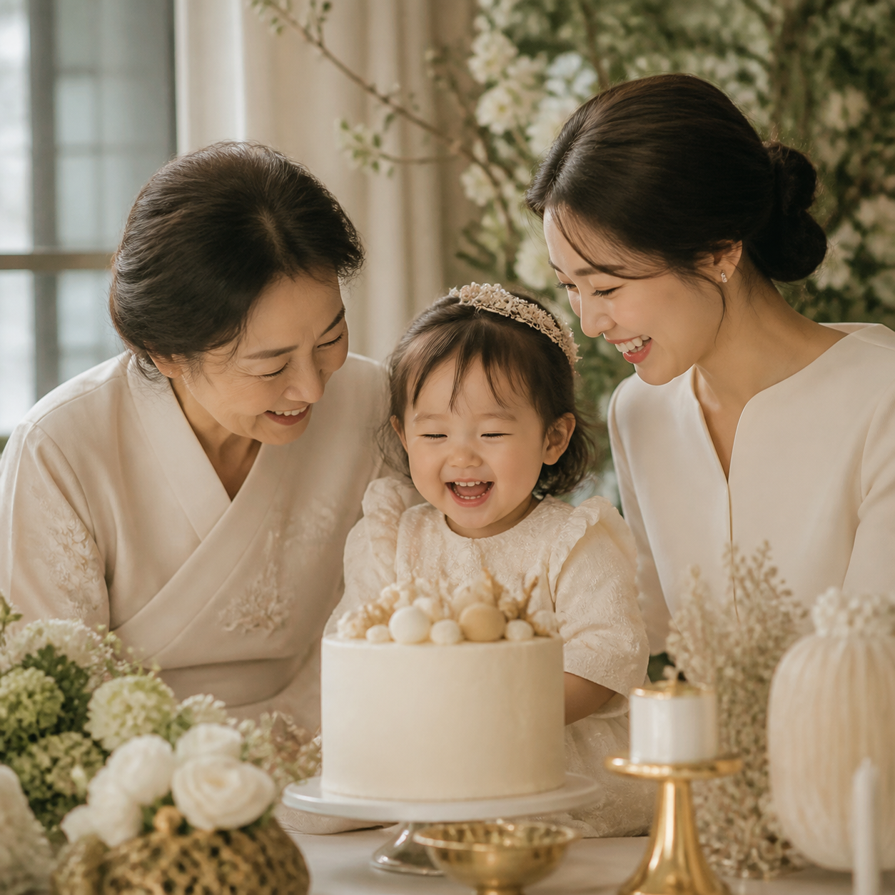가족이 아이의 생일을 축하하는 모습